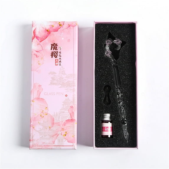 Xecvkr Calligraphy Glass Dip Pen Ink Set Borosilicate Crystal Handcrafted Colorful Pattern Leak Proof Artistic Writing Drawing Wedding Birthday Gift 5ml 1set