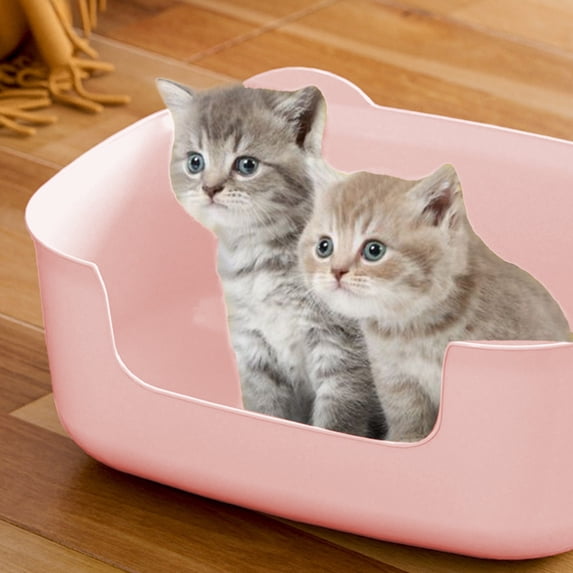 Xecvkr Cat Litter Box Fully Open Banding Out Spillage Proof Pet Supplies Large Capacity Tray with Litter Spade Portable One Piece Pink