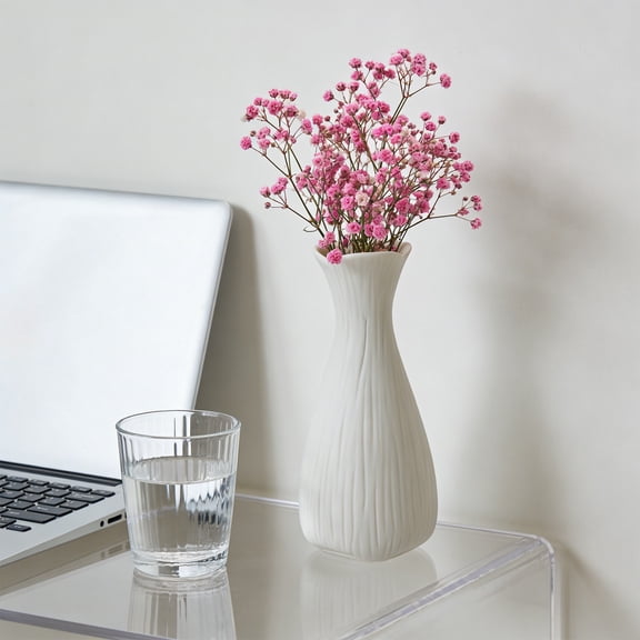 Xecvkr Ceramic Vase Plain Style Home Flower Arrangement Indoor Art Display Durable Easy Cleaning Secure Placement Versatile Decoration 1 Pack White