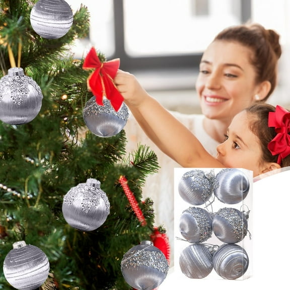 Xecvkr Christmas Ball Ornaments Set Christmas Ball Ornament Shatterproof 3.14in White Tree Hanging Holiday House Party Durable Plastic Red Blue Gold Silver Different Patterns Festive 6pcs 1box