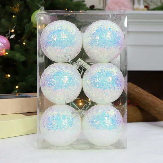 Xecvkr Christmas Ball Set Christmas Ball Ornament Set 6pcs Painted Hanging Tree Decoration Blue White Green Pink Silver Mint Sky Blue Plastic 2.36in