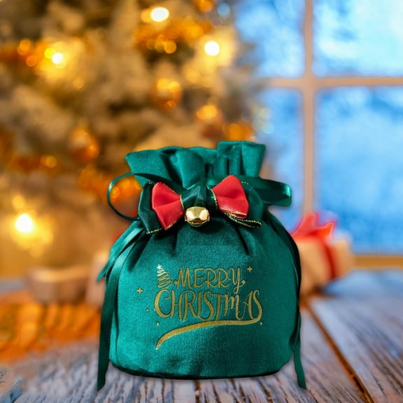 Xecvkr Christmas Gift Bags Fleece Drawstring Doll Sack Candy Flannel Cute Novelty Snack Holder Durable Reusable Expandable Bottom Kids Family Party Favor 5.9x5.11in 1pc