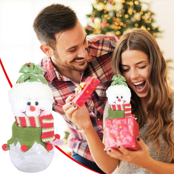 Xecvkr Christmas Gift Hanging Hand Transparent Plastic Toy Candy Can Santa Claus Children Favor Party Decor PET 5.91in 1pc
