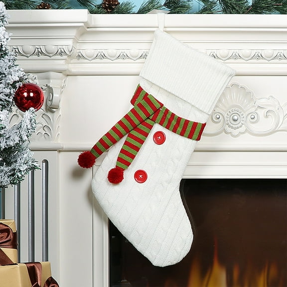 Xecvkr Christmas Knitted Apron Stocking Red Green White Letter Pocket Soft Cotton Fireplace Tree Hanging Holiday Decor 17.71in 1pc