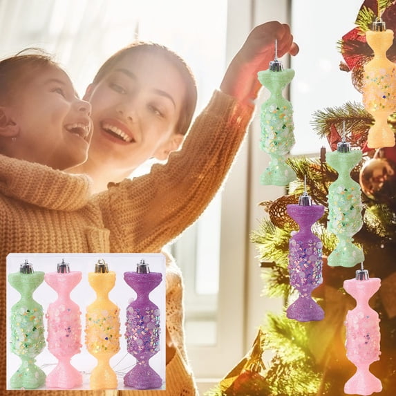 Xecvkr Christmas Macaron Color Candy Shaped Ball Plastic Hanging Tree Ornament Modern Pastel Cake Lollipop 8.5in 1pc