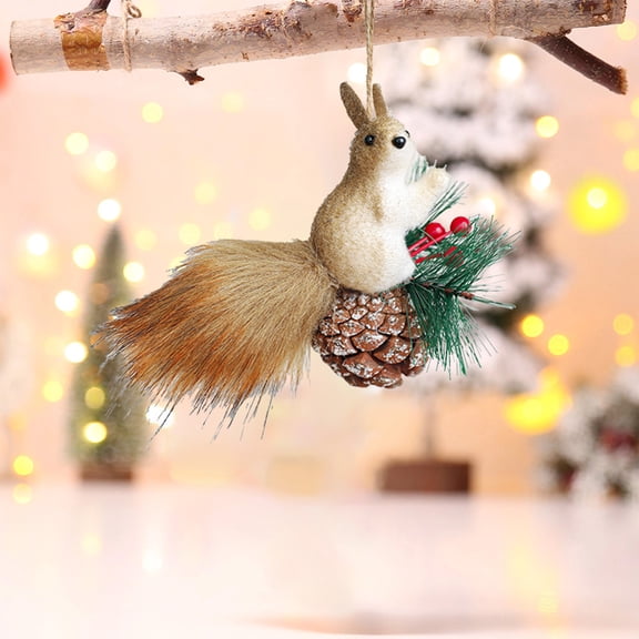 Xecvkr Christmas Mini Squirrel Ornament Foam Hanging Animal Realistic Forest Pinecone Tree Decor Lifelike Soft Tail Holiday House School Gift 5.12x3.54in 1 Piece