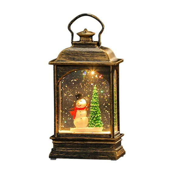 Xecvkr Christmas Simulation Small Oil Lamp Wind Lantern PVC Santa Scene Battery Powered Decorative Table Night Light 5.3in