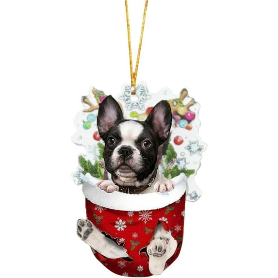 Xecvkr Christmas Tree Dog Hanging Decoration Acrylic Pendant Golden Hair Fadou Teddy Animal Ornament Vibrant Colors Home Office Car 3.14in 1pc