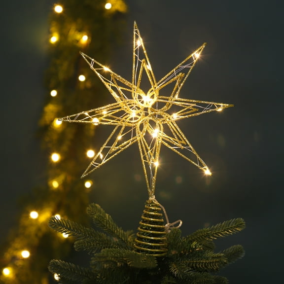 Xecvkr Christmas Tree Topper Star Iron LED Lamp 20 Lights Metal Luminous Tree Star Shining Holiday Decoration Stable Base Home Decor 13.39x9.84in