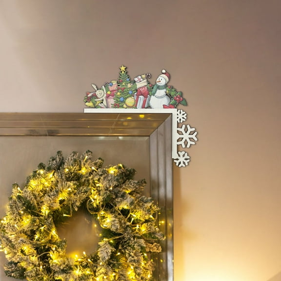 Xecvkr Christmas Wooden Door Corner Frame Decoration Personalized Solid Wood 3D Panel Door Hanging Wall Holiday Festive Decor 8.85x8.1in