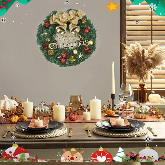 Xecvkr Christmas Wreath Artificial Gift Box Bow Window Hanging Mall Hotel Holiday Door Fireplace Wall Decor 11.81x11.81in Green 1pc