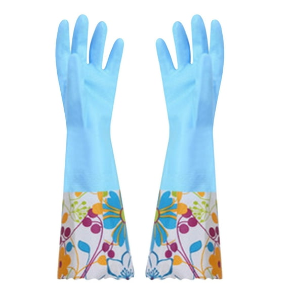 Xecvkr Cleaning Gloves Long Velvet Lined Rubber Household Waterproof Anti-Slip Kitchen Dishwashing Car Wash Soft Cotton Lining Medium 1 Pair