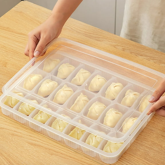 Xecvkr Compartment Large Food Storage Box Dumpling Organizer Freezer Refrigerator Plastic with Lid Separate 21 Slot Design Home Kitchen Stackable 12x8.86in Clear