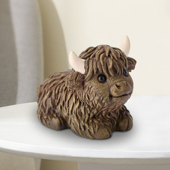 Xecvkr Cow Resin Statue Scottish Highland Cattle Lifelike Standing Lying Posture Four Colors Tabletop Decor 1 Piece