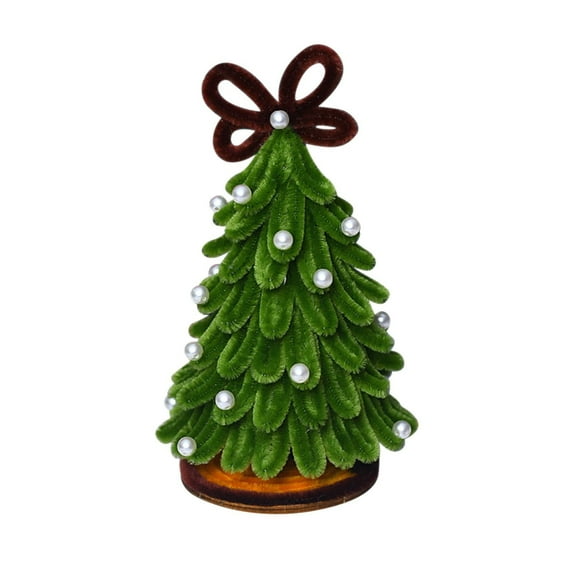 Xecvkr DIY Christmas Tree Kit Twisted Pipe Cleaner Stick Wood Knitting Material Set with Balls and Base Holiday Craft Small Ornament Kids Gift 1 Set