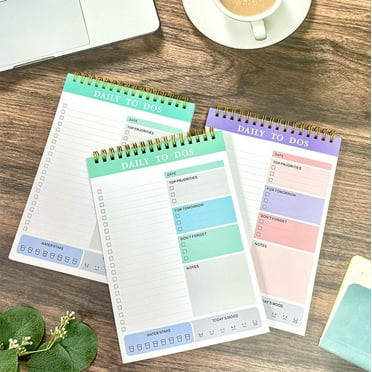 Xecvkr Daily To-Do List Notepad Organizer 60 Undated Sheets with Clear Cover & Twin Wire Binding for Fluid Flipping, Multiple Boxes for Prioritization, Reminders, & Note-Taking, & Portable