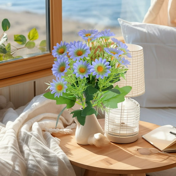 Xecvkr Daisy Artificial Flower Bouquet Realistic Spring Summer Faux Arrangement Home Garden Outdoor Decor Centerpiece Modern 1 Pack Blue