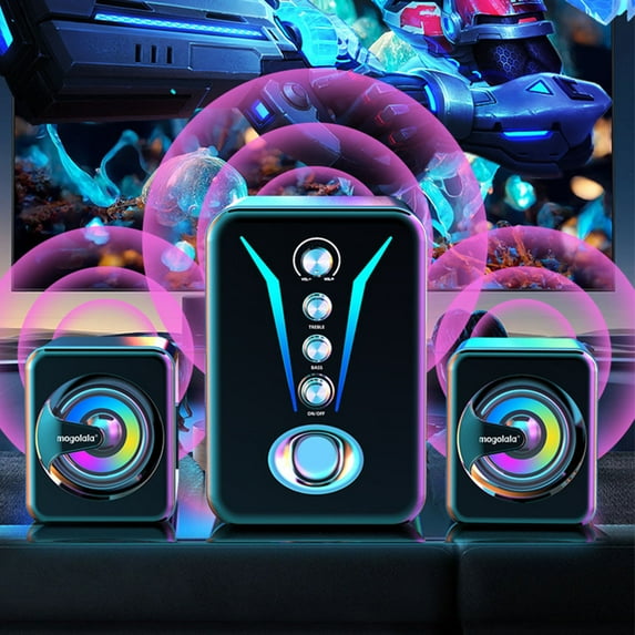 Xecvkr Desktop Laptop Speaker Wired Bluetooth Subwoofer High Volume Heavy Bass LED Light USB Powered 5V 3-Inch Woofer for Computer Home Theater 1 Pack