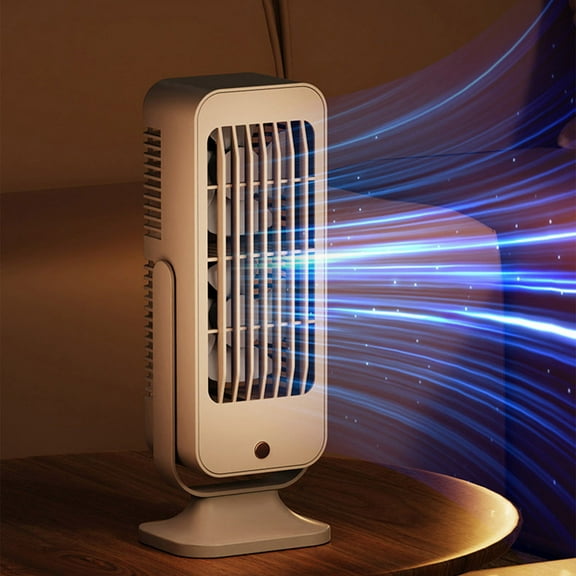 Xecvkr Desktop Recirculating USB Fan Double Blade High Power Rechargeable Tower Low Noise Multi-Angle 3 Speeds Office Home Adjustable Desk Cooling Mini Vertical 1 Fan 1200mAh