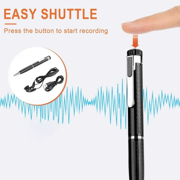 Xecvkr Digital Voice Recorder Pen Portable Audio Recording Device USB MP3 Playback WAV Format 10 Hour Battery One Key Operation 14x0.9cm Black 1 Pack