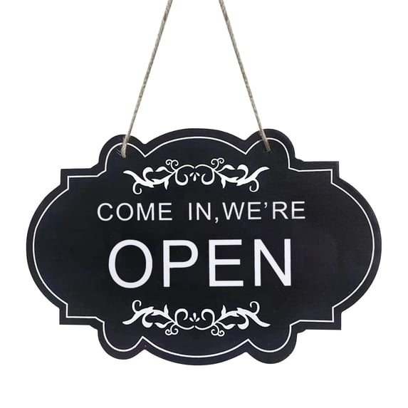 Xecvkr Double Sided Wooden Store Sign Open Closed Door Hanger Shop Decoration Entryway Wall Hanging Plaque Vintage Rustic Ornament Home Business 1 Unit Black