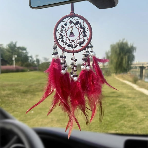 Xecvkr Dream Catcher Wind Chime 18.50 Inches with Crystal Stones Feathers Hanging Ornament for Car Home Wall Decor Pink Beige Orange Red Blue Green