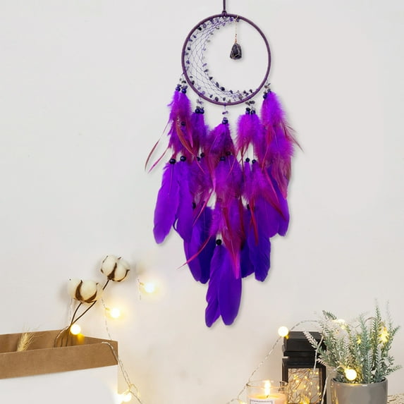 Xecvkr Dream Catchers Dreamcatcher Woven Wall Hanging Healing Pendant Blue Purple Feathers Nylon 27.56x5.9in Bedroom Living Room Decor 1 Piece