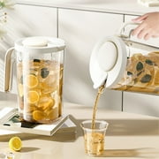 Xecvkr Drink Pitcher with Lid Large Cold Water Jug Household Refrigerator Beverage Pitcher Bubble Juice Iced Tea Drink Dispenser Home 1 Pack White