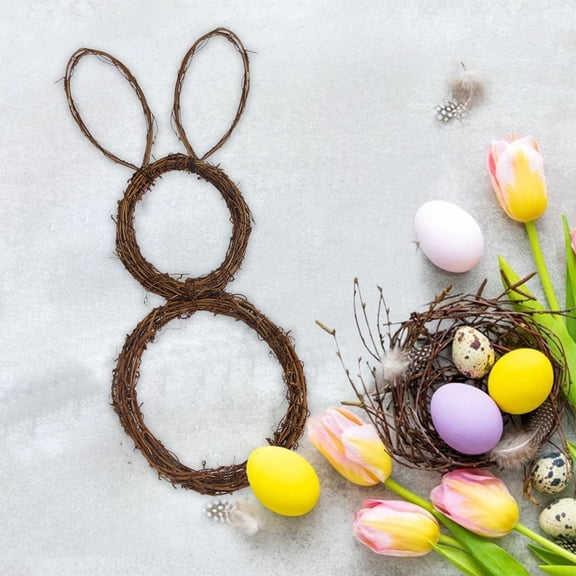 Xecvkr Easter Bunny Vine Hanging Decoration DIY Blank Twig Wreath Natural Rustic Rattan Hoops Versatile Decor Front Door Wall Party Craft Classroom Seasonal 1 Pack Brown