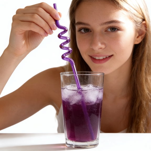 Xecvkr Extendable Corrugated Straws Birthday Party Reusable Flexible Drinking Straws Kids Adult Celebration Accessory Easy Clean Durable Versatile 8pcs Purple