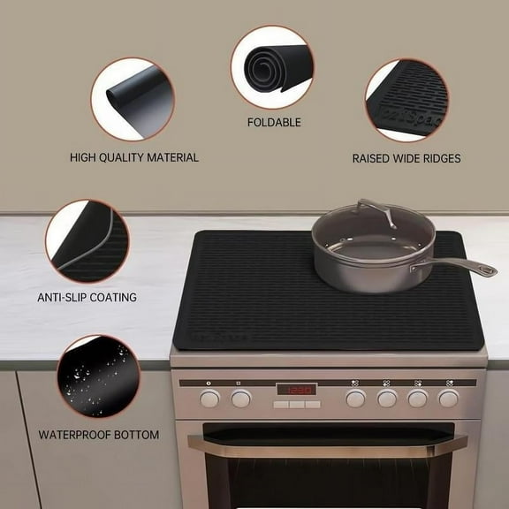 Xecvkr Extra Large Stove Cover Mat Food Grade Silicate Heat Resistant Kitchen Tablecloth Non Slip Work Area Protector Expandable Counter Top Mat for Cooktop Appliances Black