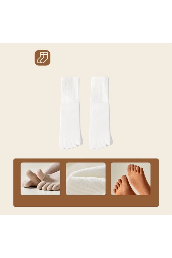 Five Toe Socks Odor Control Breathable Moisture Wicking Soft Mid-Calf Ribbed for Sports Workouts Daily Casual Wear Washable Unisex One Pair White