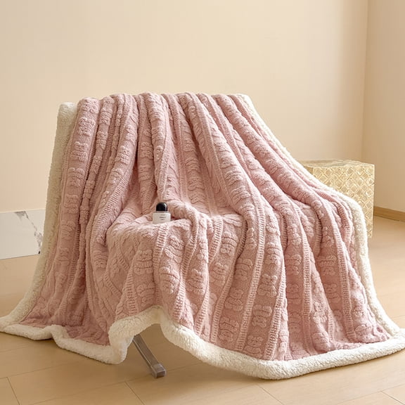Xecvkr Flannel Fleece Throw Blanket Soft Breathable Ribbed Texture Cozy All Season Lightweight Striped Nap Couch Sofa Bed Decorative Travel Gift Single Pack Pink