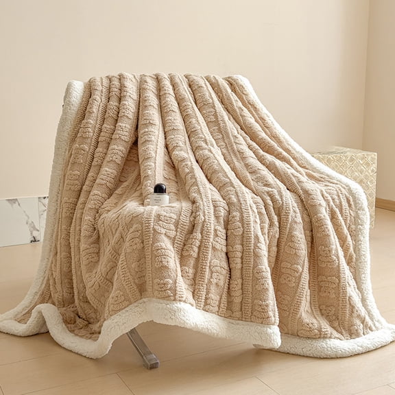 Xecvkr Flannel Fleece Throw Blanket Soft Breathable Ribbed Texture Cozy All Season Lightweight Striped Nap Couch Sofa Bed Decorative Travel Gift Single Pack Khaki