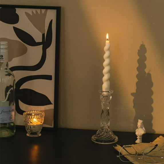 Xecvkr French Relief Glass Candlestick Vintage Embossed Crystal Candle Holder Dining Table Home Decor Clear 6.5x3.3in and 3.9x3.15in 2 Sizes