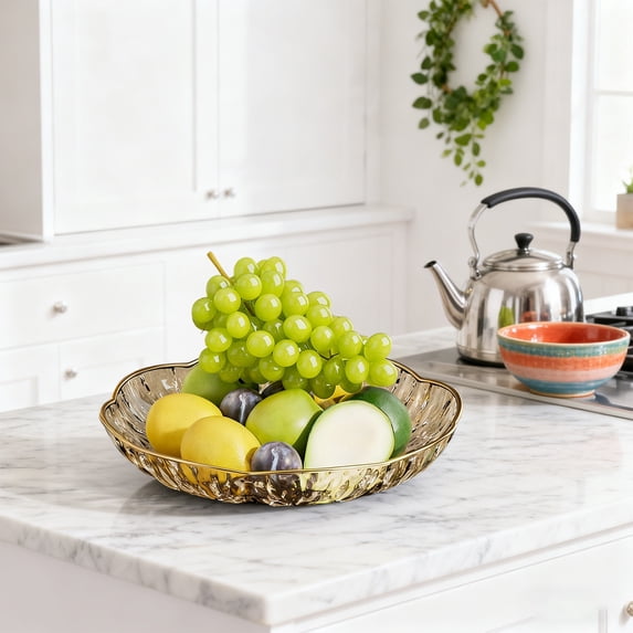 Xecvkr Fruit Plate 20cm Elegant Glossy Plastic Candy Snack Bowl Multipurpose for Table Home Office Kitchen Versatile 1pc Gold