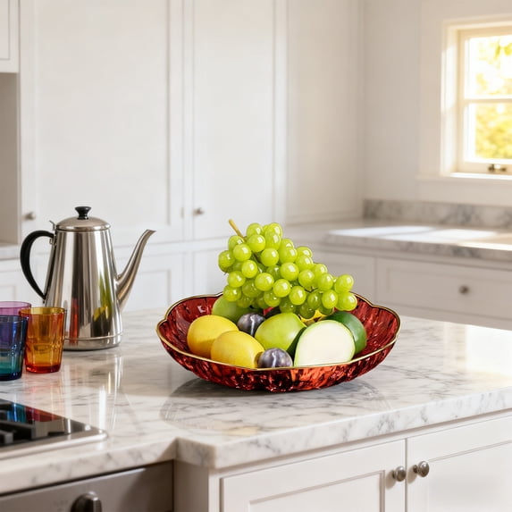 Xecvkr Fruit Plate 20cm Elegant Glossy Plastic Candy Snack Bowl Multipurpose for Table Home Office Kitchen Versatile 1pc Red