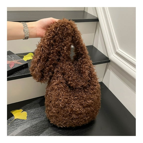 Xecvkr Fuzzy Tote Bag Faux Fur Soft Bunny Ear Shoulder Crossbody Cute Large Capacity Winter Purse Portable Lightweight for Women Shopping Yoga Daily Work 1 Pack Brown