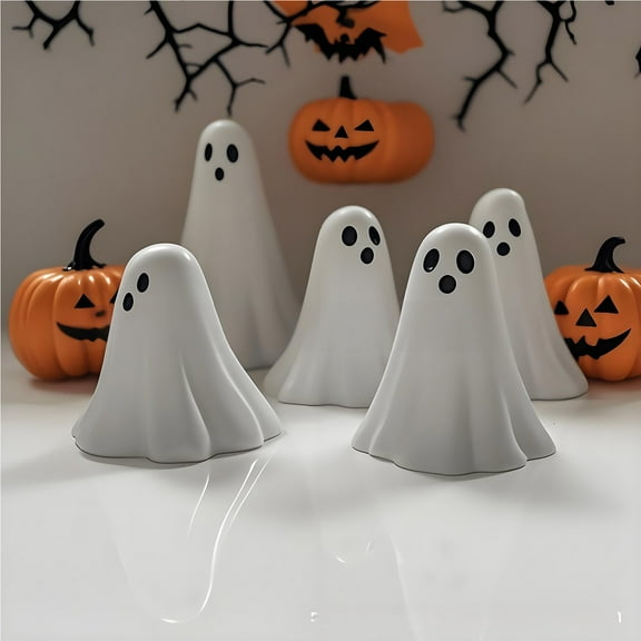Xecvkr Ghost Statue Set Resin Halloween Cute Spooky Horror Home Shelf Desk Gothic Decor Party Centerpiece Versatile Collectible Scary Movie Lover Table Decorations Pack of 5 white