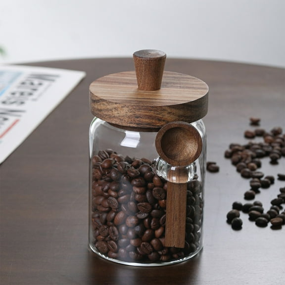 Xecvkr Glass Storage Jar Sealed Container for Coffee Tea Kitchen Dry Goods Snacks Milk Powder with Wooden Lid Brown