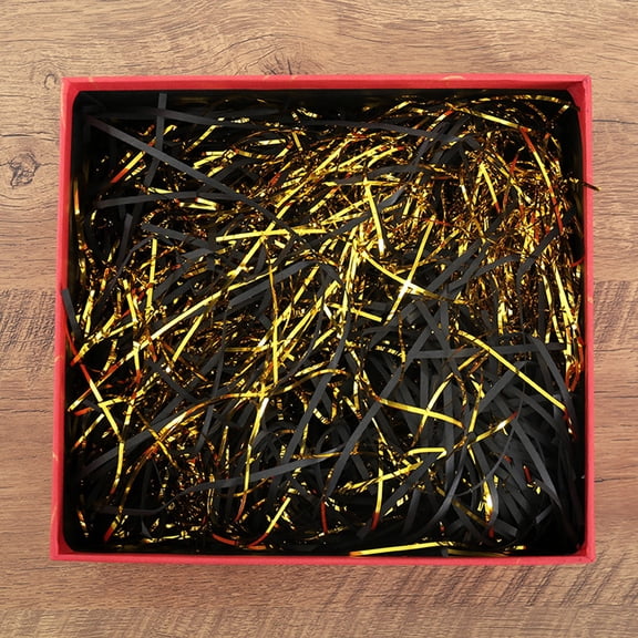Xecvkr Gold Thread Mixed Paper Shred Raffia Box Filler Wedding Gift Confetti Packing Decorative DIY Craft Multipurpose Versatile Supply 1 Pack Black