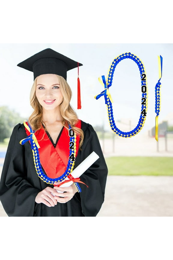 Graduation Ribbon Lei Necklace Bracelet Set Satin MultiColor Congrats Handicraft Ceremony Photo Accessory Adjustable Gift Party 2PieceE