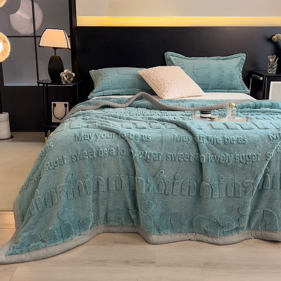 Xecvkr Gray Border Soft Flannel Blanket Dual Sided Carved Multi Functional Plush Coverlet Bed Sofa Office Nap Decorative Throw Blue