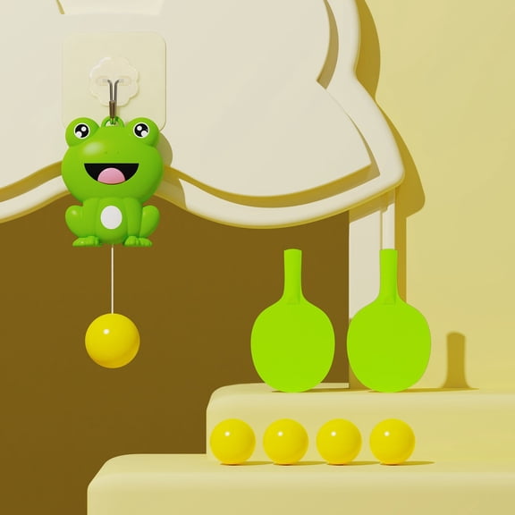 Xecvkr Hanging Table Tennis Trainer Frog Adjustable Self-Training Parent-Child Sensory Exercise Fitness PVC Portable Kid Home Gift 2Racket 2/3/5Ball 1pc