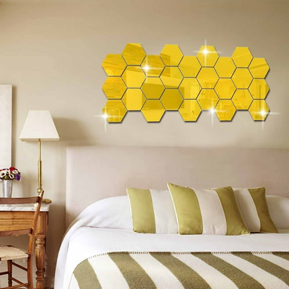Xecvkr Hexagon Mirror Acrylic Paste 3D Wall Decorative Sticker DIY Self-Adhesive Expand Space Decorative Living Dining Bedroom Bathroom Home 12pcs 5.9in