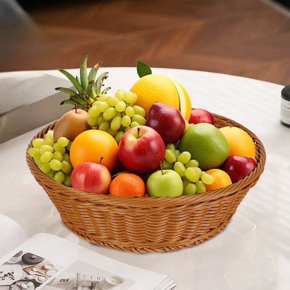 Xecvkr Imitation Vines Storage Basket Tray Round Fruit Vegetable Snack Candy Bread Decorative Organizer Durable Home Use 1 Piece S