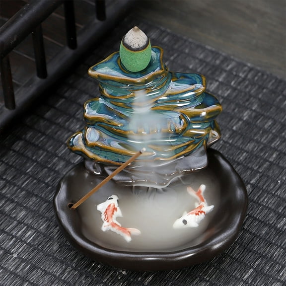 Xecvkr Incense Waterfall Backflow Burner with Beautiful Scenery Design for Home Yoga Decoration Aromatherapy Ornament Metal Base with Ceramic Details