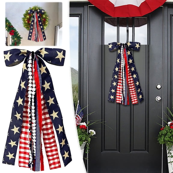 Xecvkr Independence Day Hanging Ribbon Decorative Woven Ornament Patriotic Rustic Door Window Tree Party Home Kitchen Holiday Gift Wrapping Blue