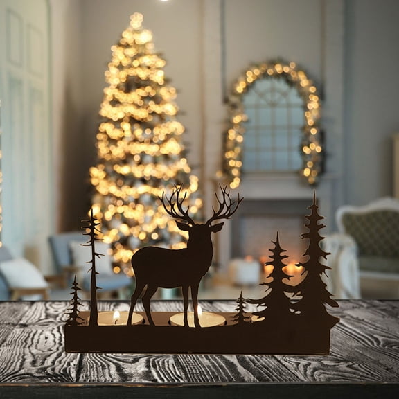 Xecvkr Iron Reindeer Tree Candlestick Christmas Tabletop Candle Holder Metal Centerpiece Festive Home Decor Holiday Dining Mantel Entryway Three Sizes Durable Gift 1pc