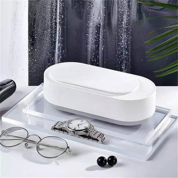 Xecvkr Jewelry Cleaner Portable Household Ultrasonic Waves Ring Necklace Eyeglass Watch Razor Multi-Purpose Compact 3 Minute Timer Travel White 7.32x2.84x2.67in 1 Piece
